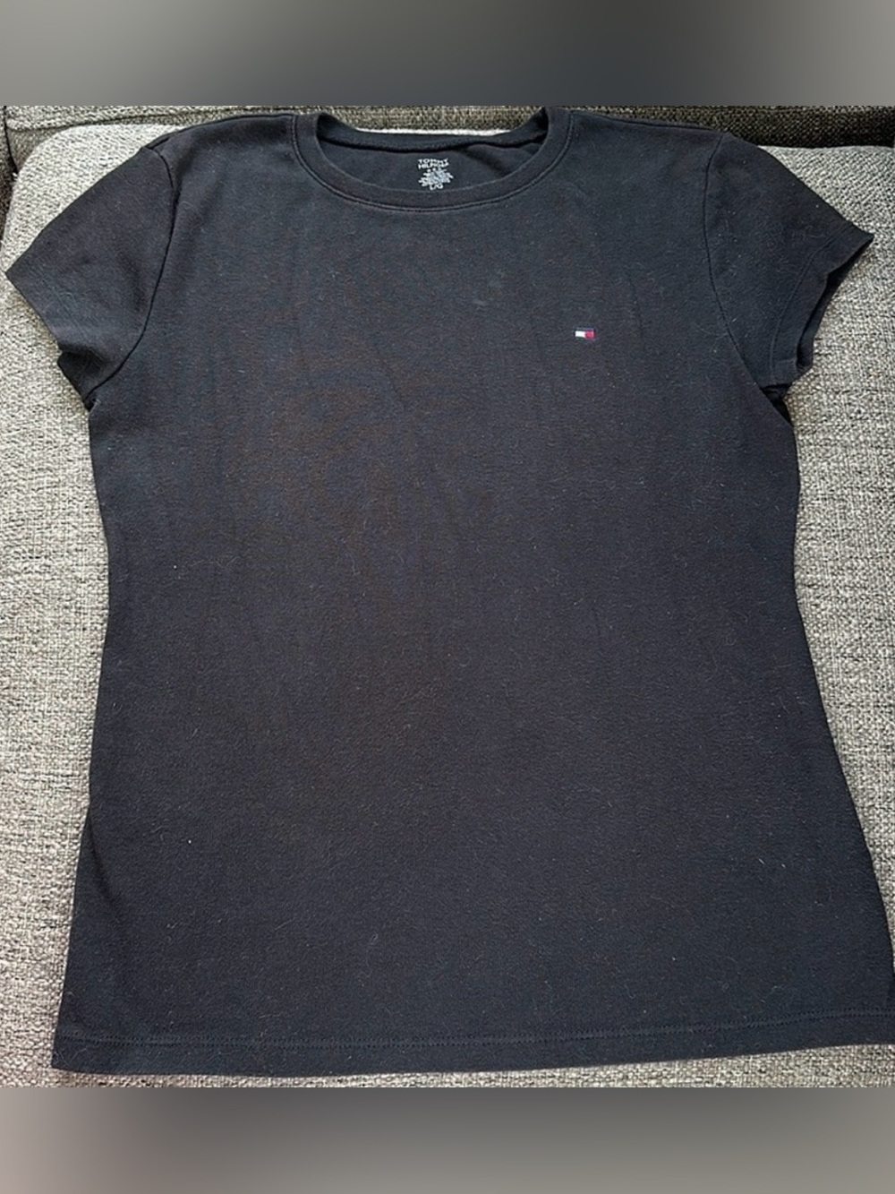 Tommy Hilfiger Womens Black Short Sleeve T-Shirt Size L Large Embroidered Logo